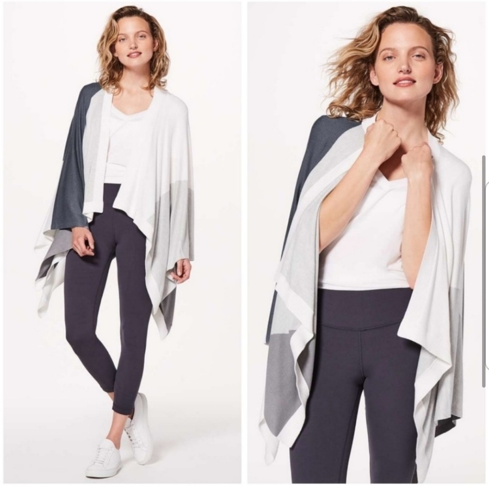 14. Lululemon Gray Color Block Hatha Wrap Sweater - image 1